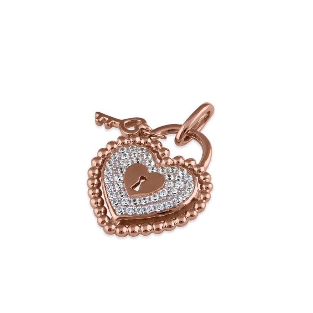 Rose Gold Heart and Lock CZ Necklace Pendant New